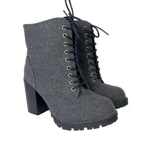 Lane Bryant Wool Blend Chunky Boots Lace Up Stacked Heel Gray Felt‎ Boots Zip 9W